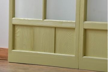 アンティーク 爽やかなカラーのガラス戸2枚セット(引き戸)