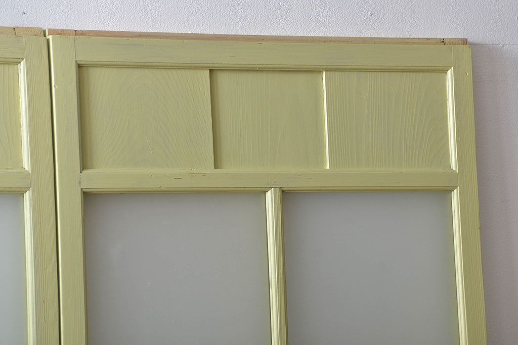 アンティーク 爽やかなカラーのガラス戸2枚セット(引き戸)