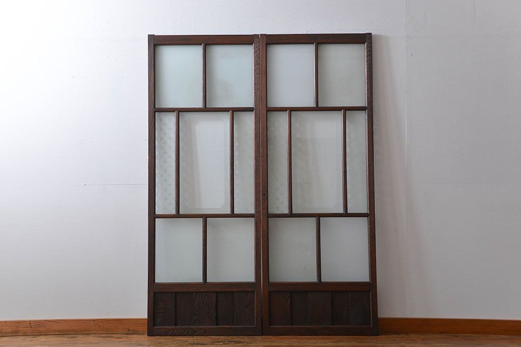 すりガラスと模様ガラス入りガラス戸2枚セット(2)(引き戸)