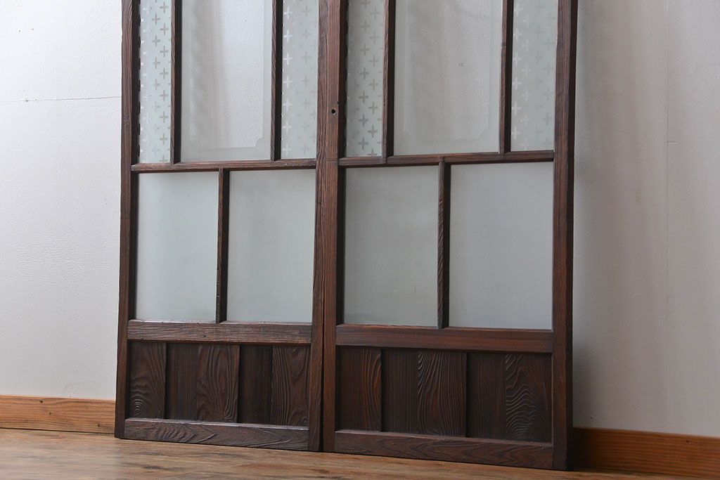 すりガラスと模様ガラス入りガラス戸2枚セット(2)(引き戸)