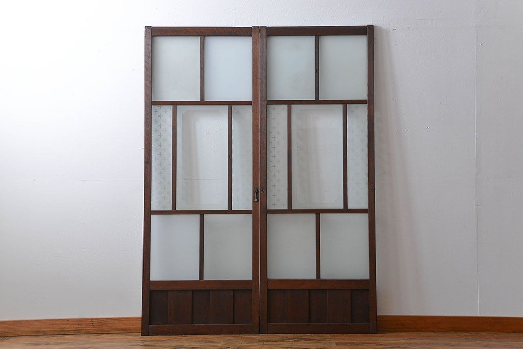 すりガラスと模様ガラス入りガラス戸2枚セット(2)(引き戸)