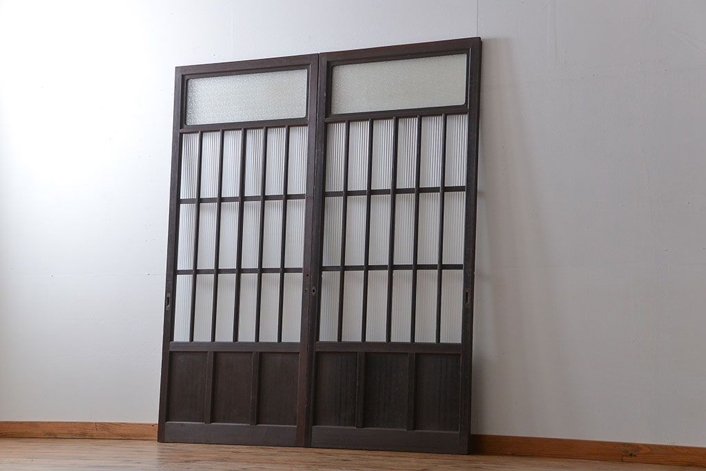 大正ロマン モールガラスとダイヤガラス入り!背の高い裏ガラス格子戸