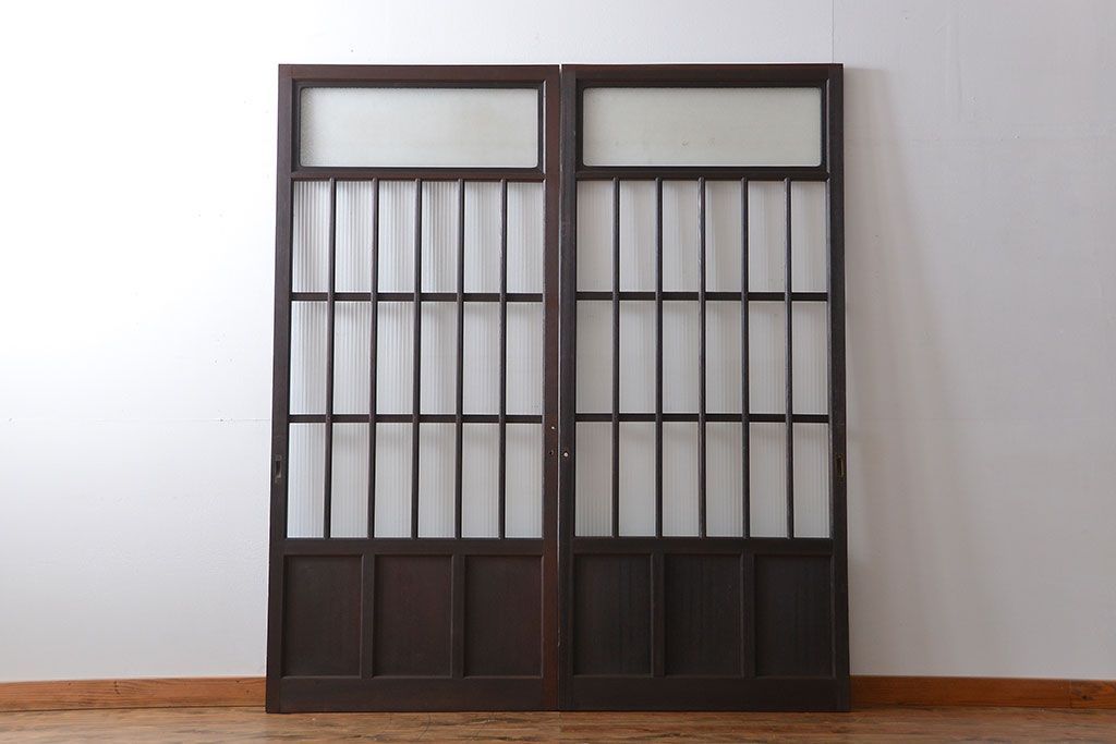 大正ロマン モールガラスとダイヤガラス入り!背の高い裏ガラス格子戸