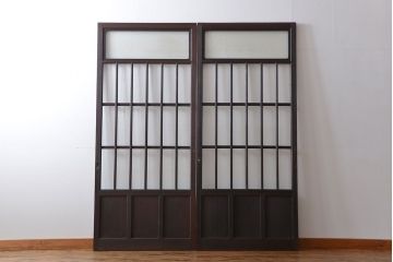 大正ロマン モールガラスとダイヤガラス入り!背の高い裏ガラス格子戸