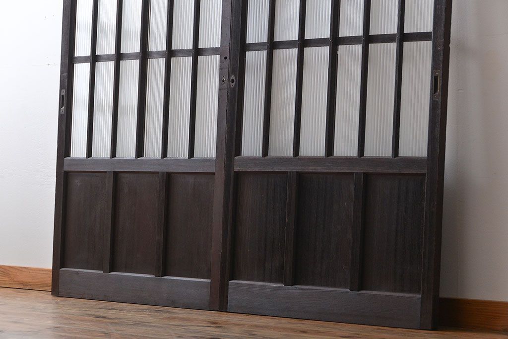 大正ロマン モールガラスとダイヤガラス入り!背の高い裏ガラス格子戸