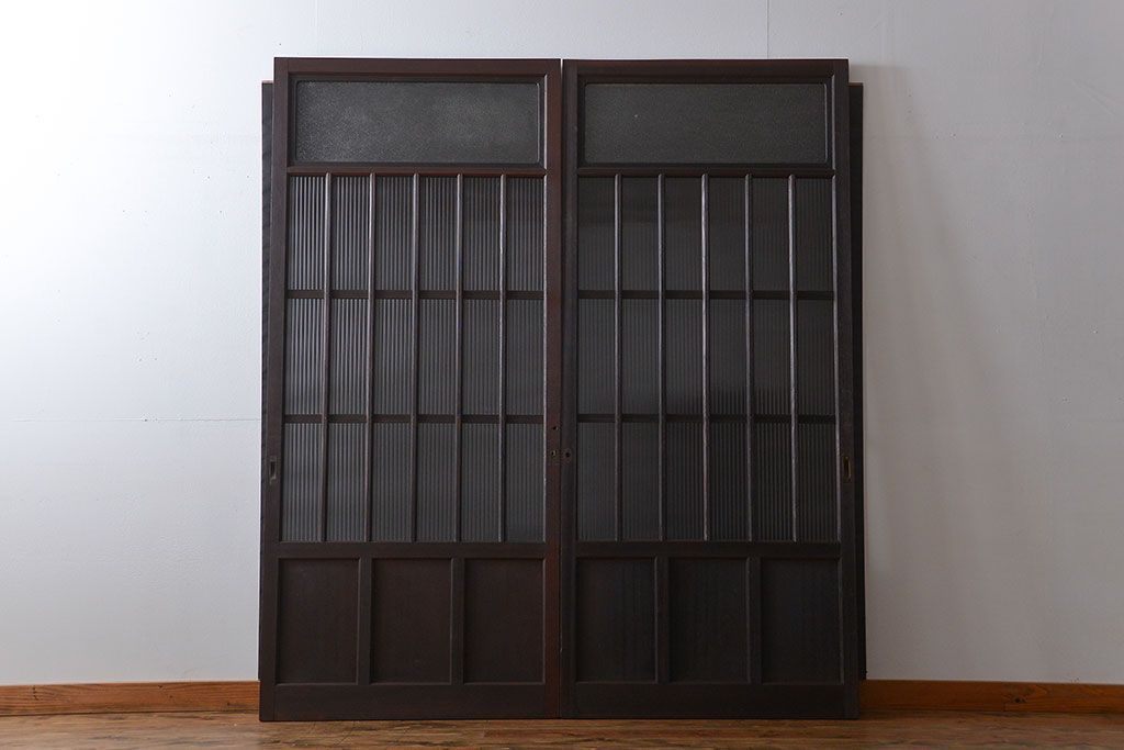 大正ロマン モールガラスとダイヤガラス入り!背の高い裏ガラス格子戸