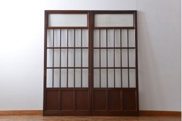 大正ロマン モールガラスとダイヤガラス入り!背の高い裏ガラス格子戸