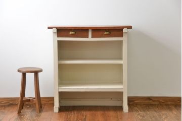 アンティーク家具　引き出し2杯付き　アンティークペイント収納棚