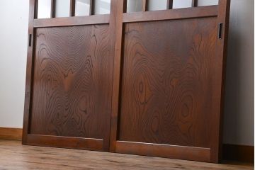 市松模様ガラスの背の高いガラス格子戸2枚セット