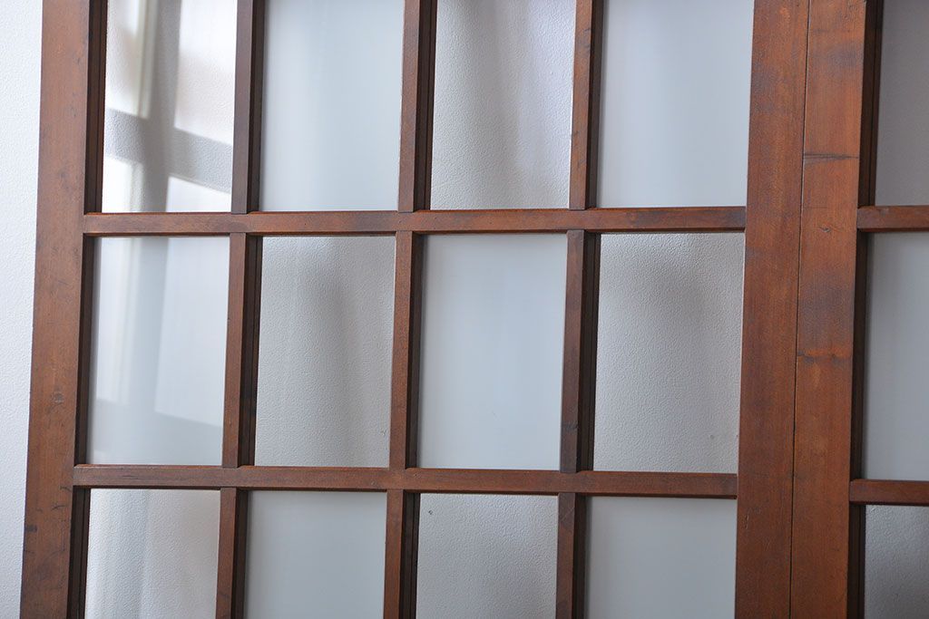 市松模様ガラスの背の高いガラス格子戸2枚セット