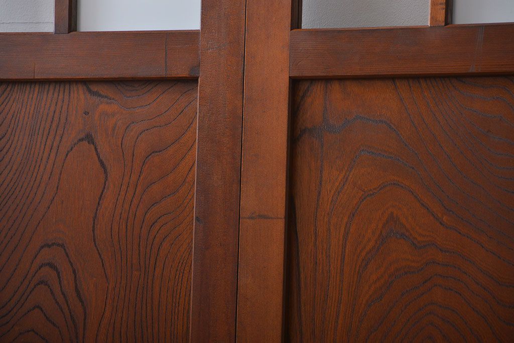 市松模様ガラスの背の高いガラス格子戸2枚セット