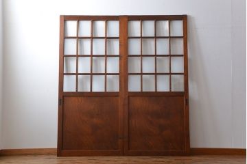 市松模様ガラスの背の高いガラス格子戸2枚セット