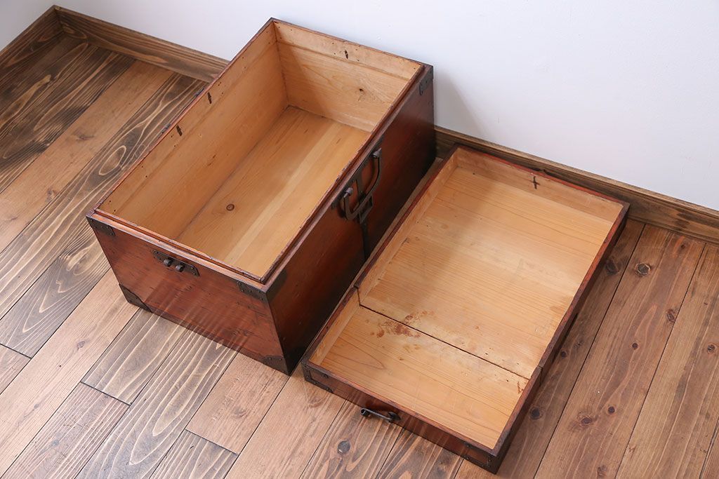 アンティーク家具　古民具・骨董 収納箱(ハサミ箱)(1)