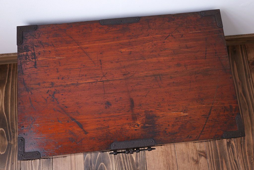 アンティーク家具　古民具・骨董 収納箱(ハサミ箱)(2)