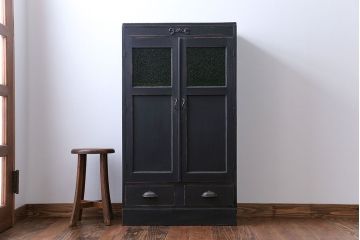 レトロ家具　昭和レトロ　色ガラス入り本箱