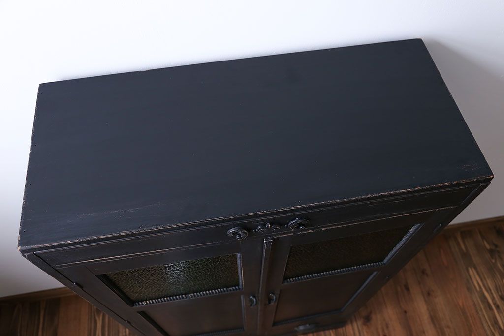 レトロ家具　昭和レトロ　色ガラス入り本箱