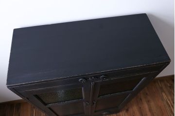 レトロ家具　昭和レトロ　色ガラス入り本箱