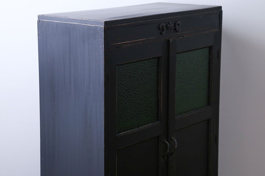 レトロ家具　昭和レトロ　色ガラス入り本箱