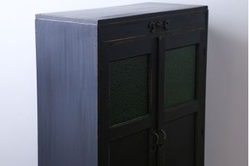 レトロ家具　昭和レトロ　色ガラス入り本箱