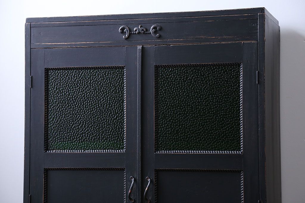 レトロ家具　昭和レトロ　色ガラス入り本箱