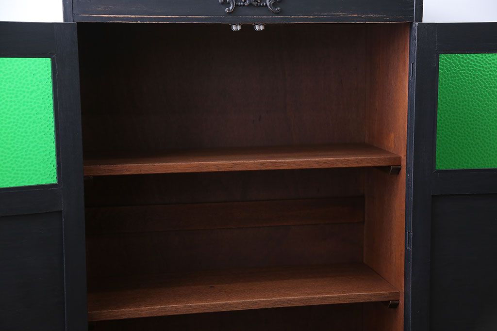 レトロ家具　昭和レトロ　色ガラス入り本箱