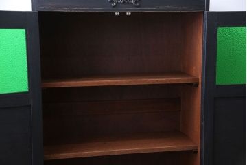 レトロ家具　昭和レトロ　色ガラス入り本箱