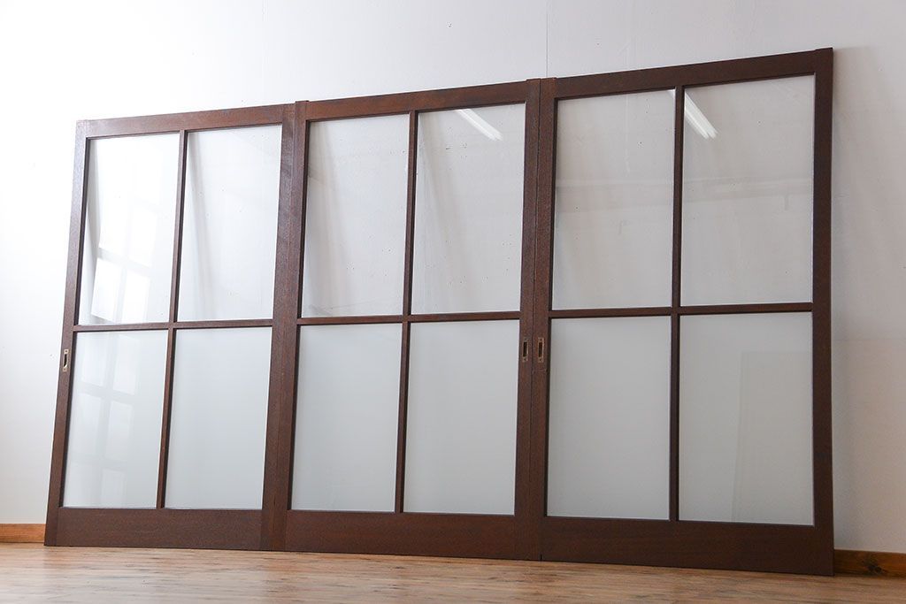 昭和レトロ 特大!ガラス面の大きなガラス戸3枚セット