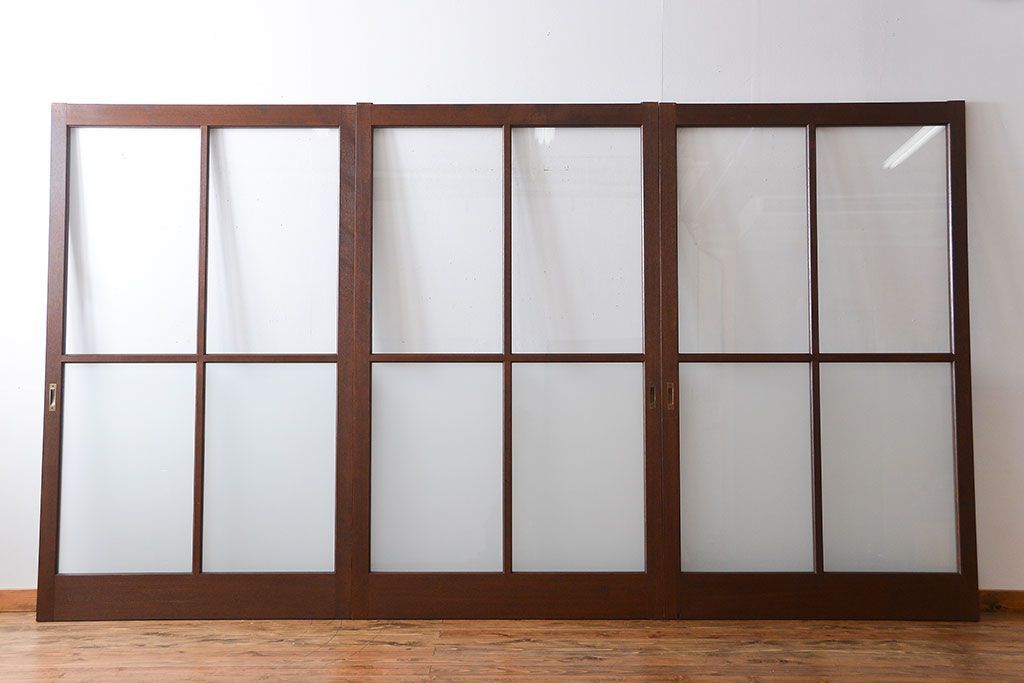 昭和レトロ 特大!ガラス面の大きなガラス戸3枚セット