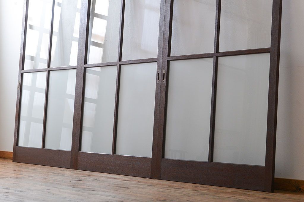 昭和レトロ 特大!ガラス面の大きなガラス戸3枚セット