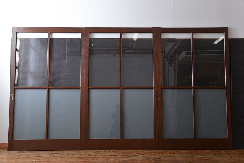 昭和レトロ 特大!ガラス面の大きなガラス戸3枚セット
