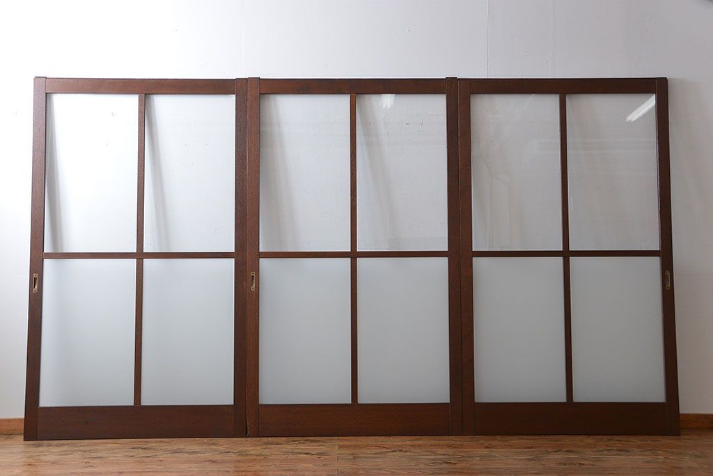 昭和レトロ 特大!ガラス面の大きなガラス戸3枚セット