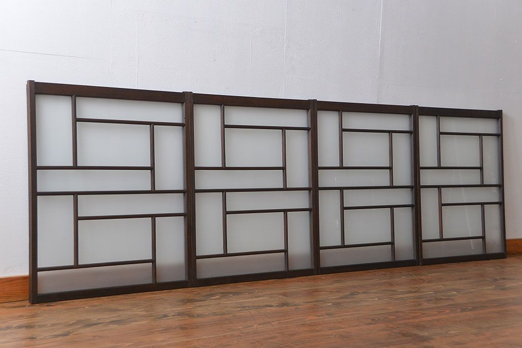 大正ロマン　珍しい凝ったデザインのすりガラス戸(窓)