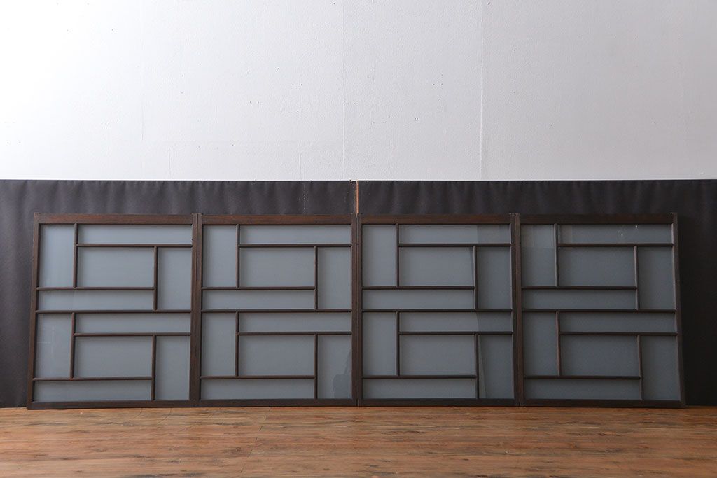 大正ロマン　珍しい凝ったデザインのすりガラス戸(窓)