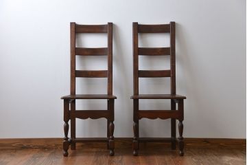アンティーク家具　イギリスアンティーク オーク材　シックなダイニングチェア2脚セット(1)