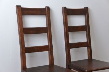 アンティーク家具　イギリスアンティーク オーク材　シックなダイニングチェア2脚セット(1)