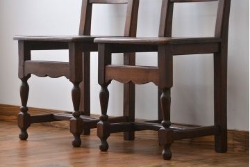 アンティーク家具　イギリスアンティーク オーク材　シックなダイニングチェア2脚セット(1)