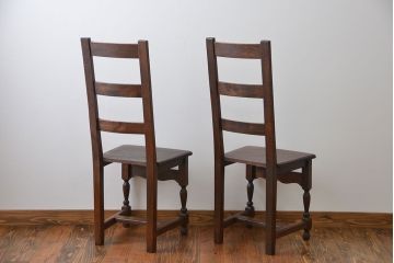 アンティーク家具　イギリスアンティーク オーク材　シックなダイニングチェア2脚セット(1)