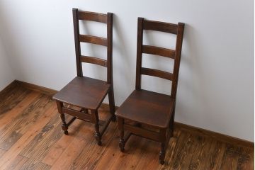 アンティーク家具　イギリスアンティーク オーク材　シックなダイニングチェア2脚セット(2)