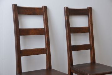 アンティーク家具　イギリスアンティーク オーク材　シックなダイニングチェア2脚セット(2)