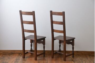 アンティーク家具　イギリスアンティーク オーク材　シックなダイニングチェア2脚セット(2)
