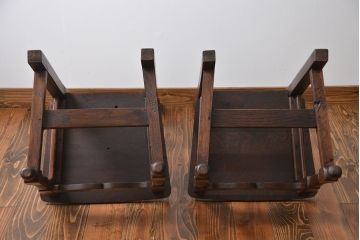 アンティーク家具　イギリスアンティーク オーク材　シックなダイニングチェア2脚セット(2)