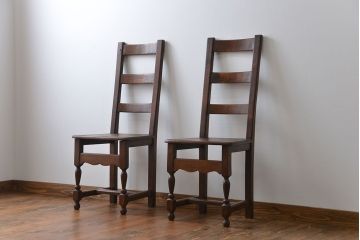 アンティーク家具　イギリスアンティーク オーク材　シックなダイニングチェア(3)