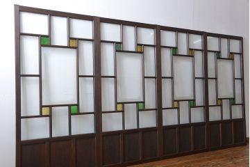 大正ロマン　色ガラス入り幾何学模様の引き戸4枚セット(1)