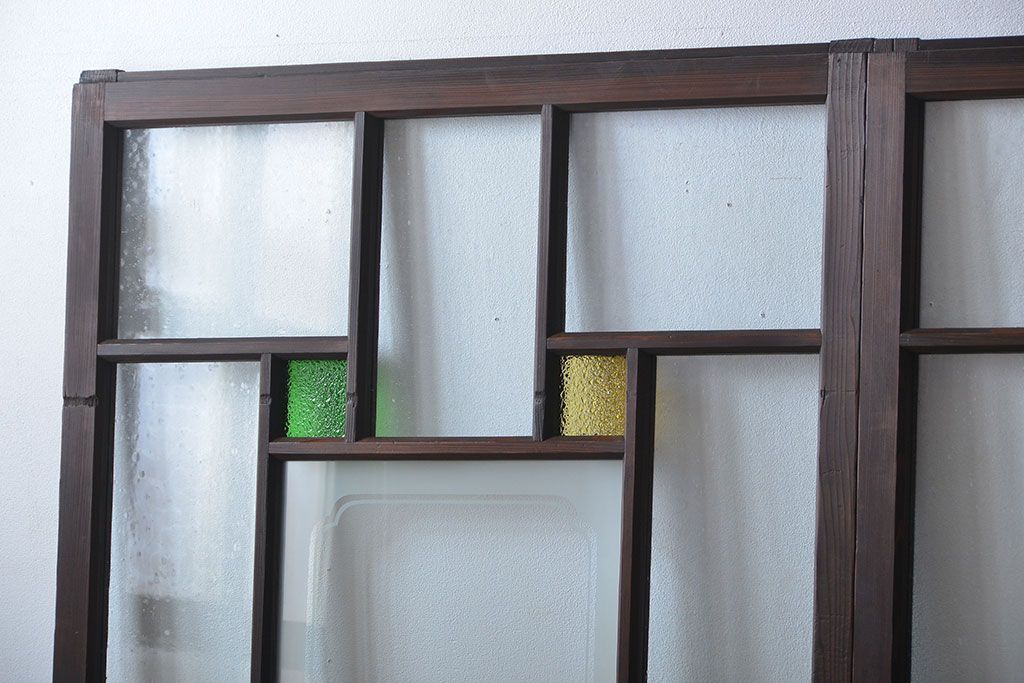 大正ロマン　色ガラス入り幾何学模様の引き戸4枚セット(1)