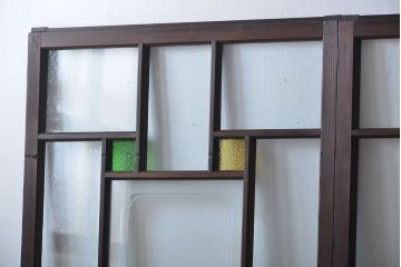 大正ロマン　色ガラス入り幾何学模様の引き戸4枚セット(1)