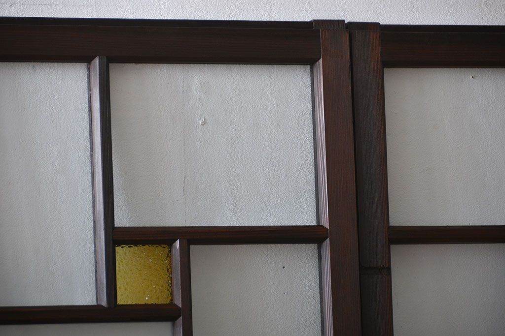 大正ロマン　色ガラス入り幾何学模様の引き戸4枚セット(1)