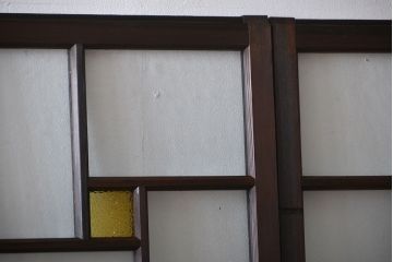 大正ロマン　色ガラス入り幾何学模様の引き戸4枚セット(1)