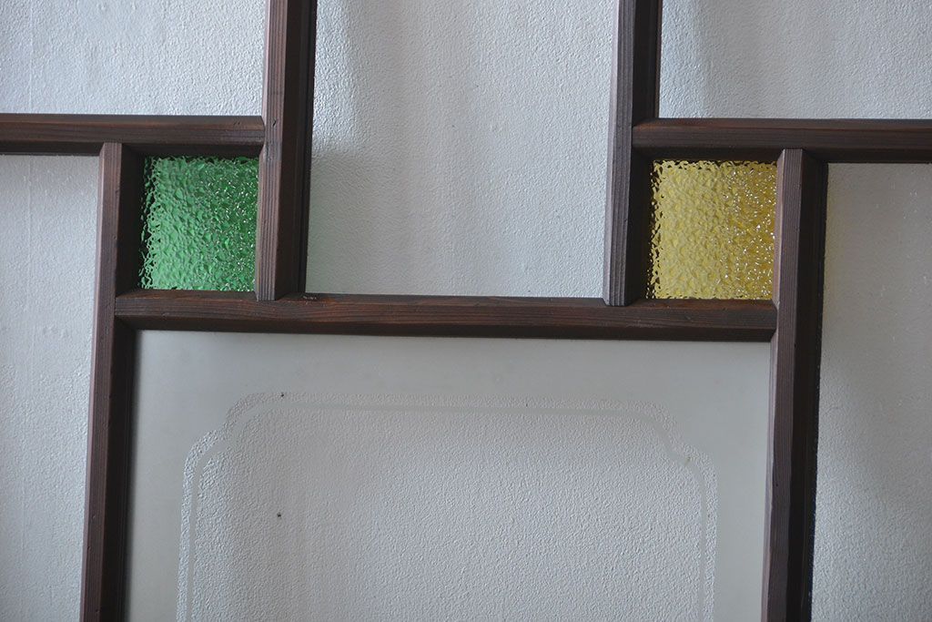 大正ロマン　色ガラス入り幾何学模様の引き戸4枚セット(1)