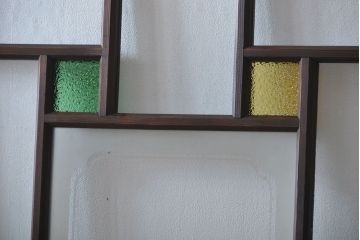 大正ロマン　色ガラス入り幾何学模様の引き戸4枚セット(1)