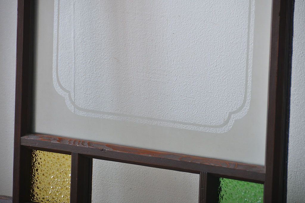 大正ロマン　色ガラス入り幾何学模様の引き戸4枚セット(1)